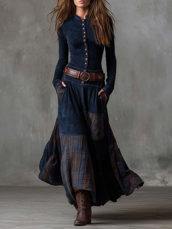 Livia – Maxi Vestido de Ante con Cintura