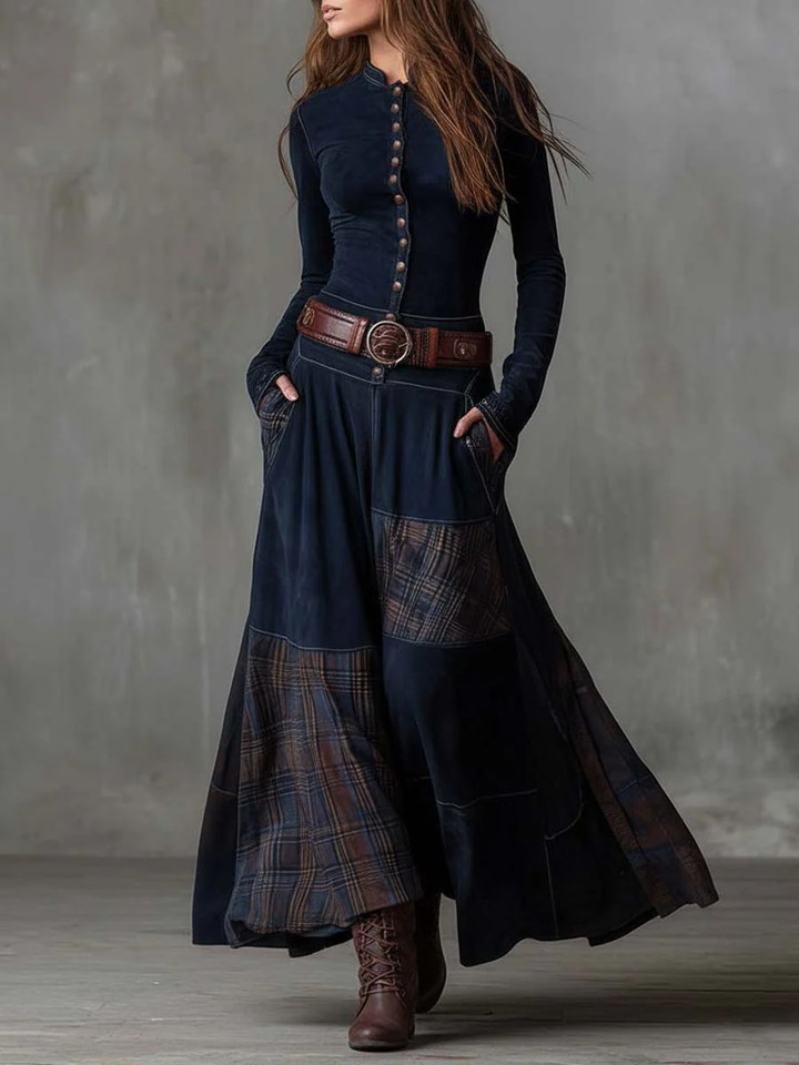 Livia – Maxi Vestido de Ante con Cintura