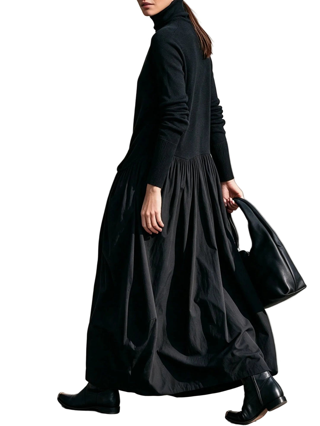 Vestido Ana — Maxi Oversize de Cuello Alto con Bolsillos