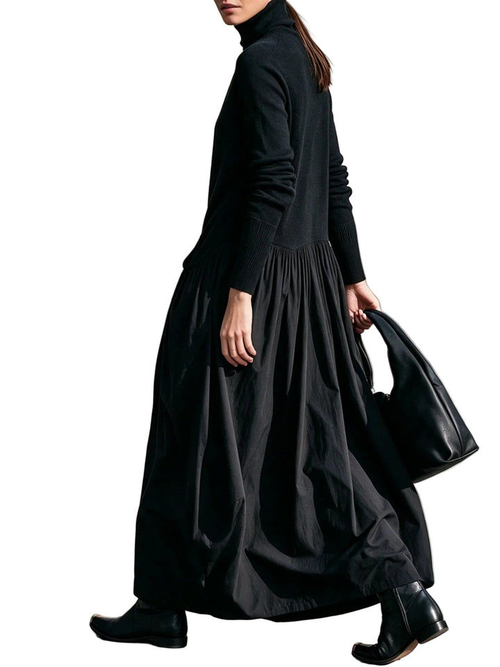 Vestido Ana — Maxi Oversize de Cuello Alto con Bolsillos