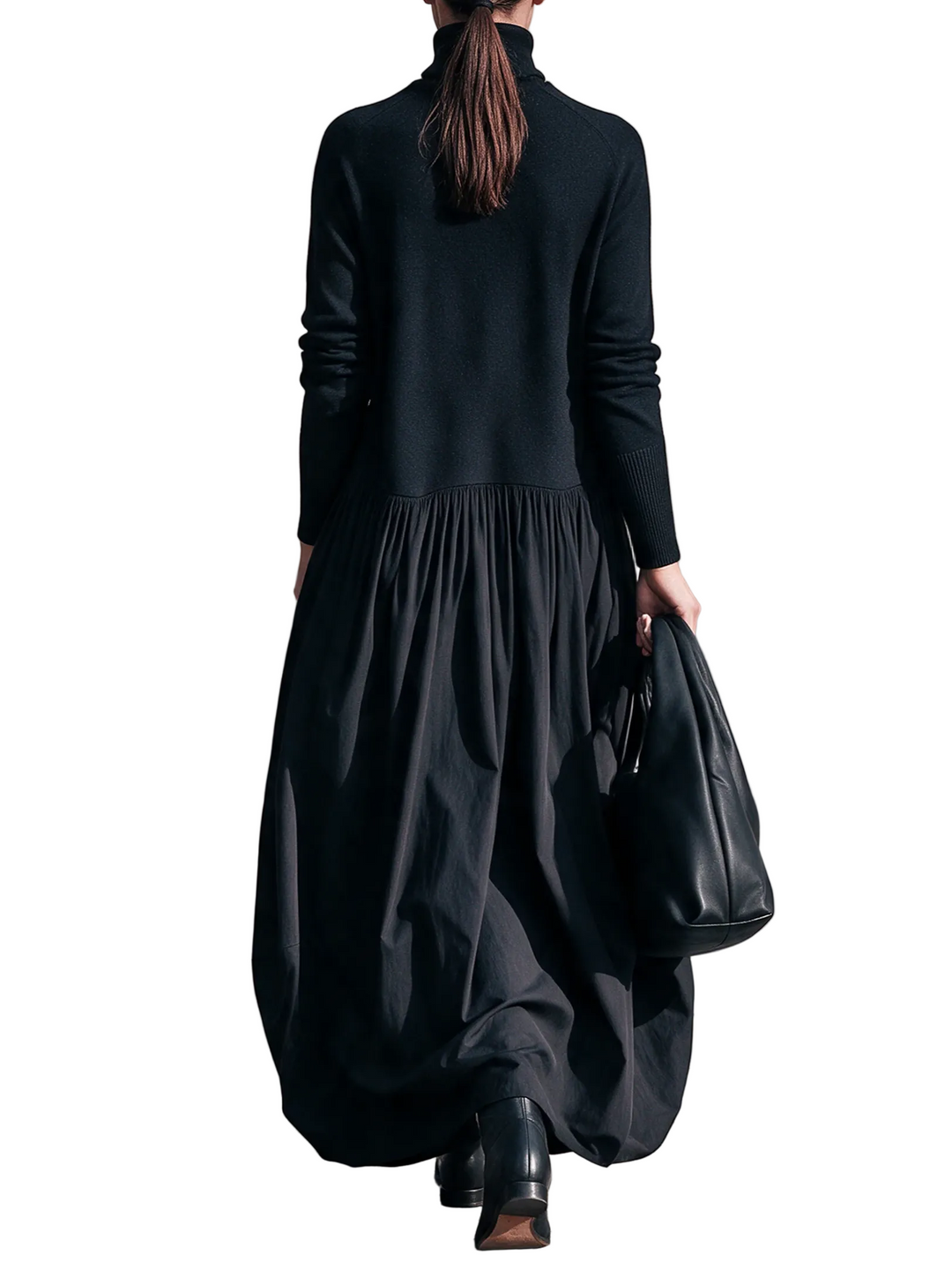 Vestido Ana — Maxi Oversize de Cuello Alto con Bolsillos