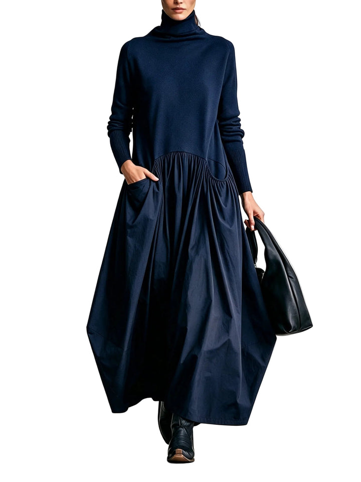 Vestido Ana — Maxi Oversize de Cuello Alto con Bolsillos