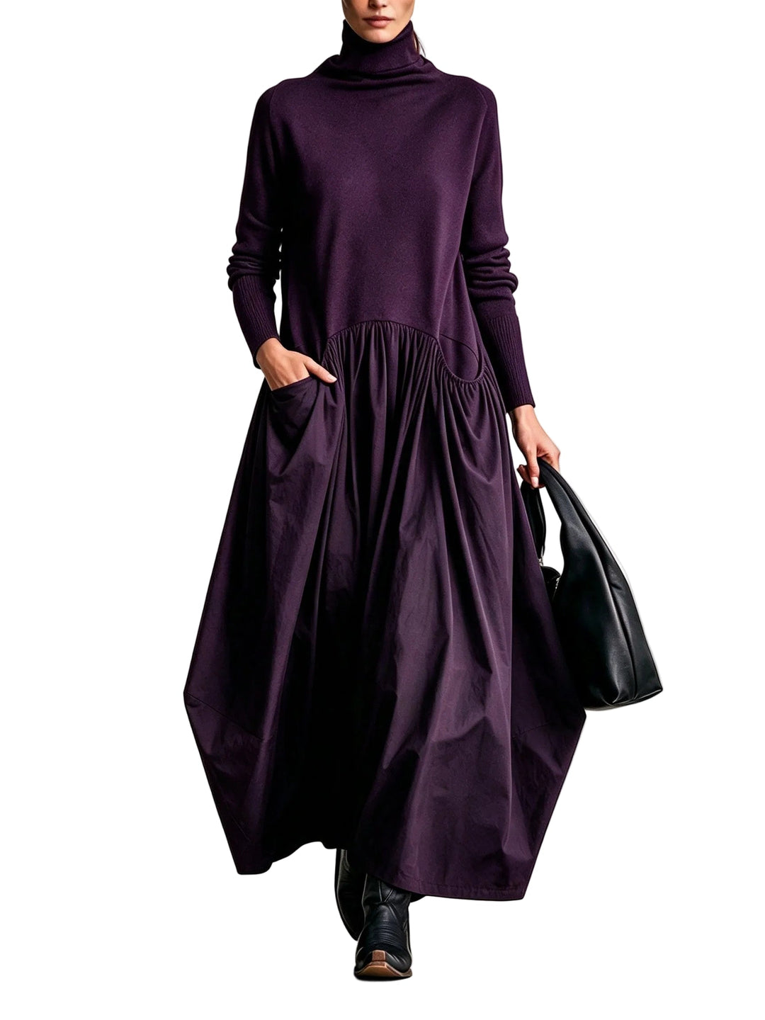 Vestido Ana — Maxi Oversize de Cuello Alto con Bolsillos