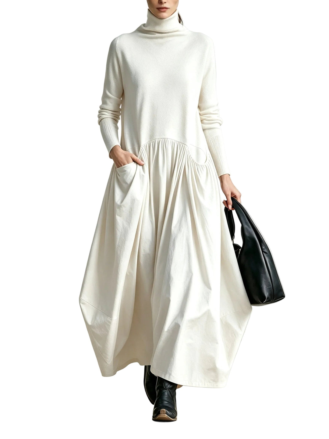 Vestido Ana — Maxi Oversize de Cuello Alto con Bolsillos
