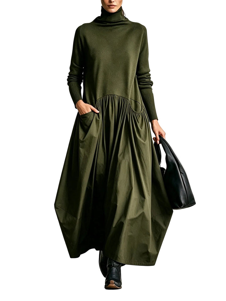 Vestido Ana — Maxi Oversize de Cuello Alto con Bolsillos