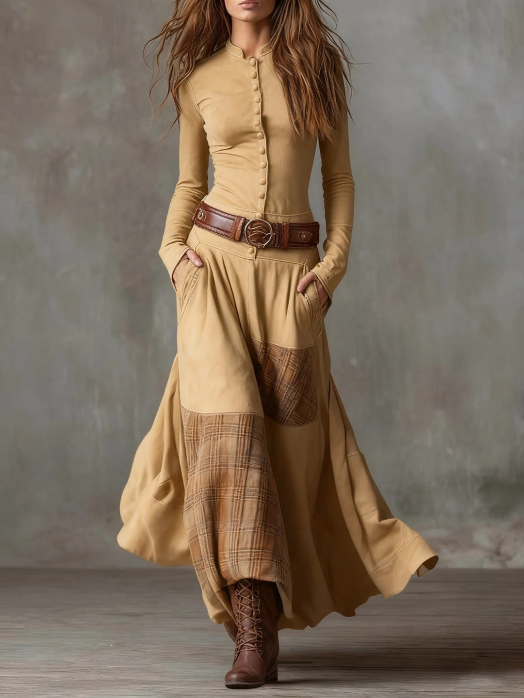 Livia – Maxi Vestido de Ante con Cintura