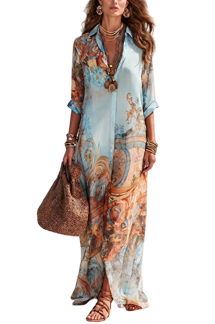 Vestido Valeria — Maxi con Estampado Floral Azul