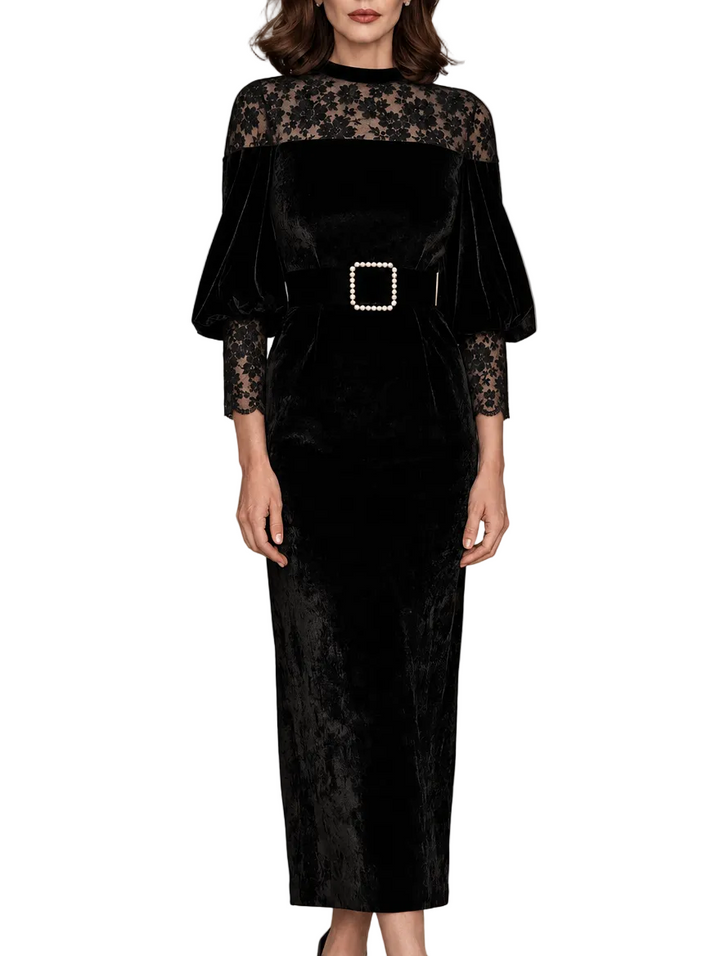 Vestido Dolores — Midi de Terciopelo Negro con Encaje