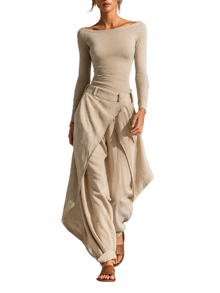 Conjunto Pepa — Top Escote Barco en Capas y Pantalón