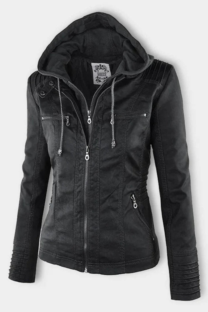 ELVIRA – Chaqueta de piel moderna con capucha