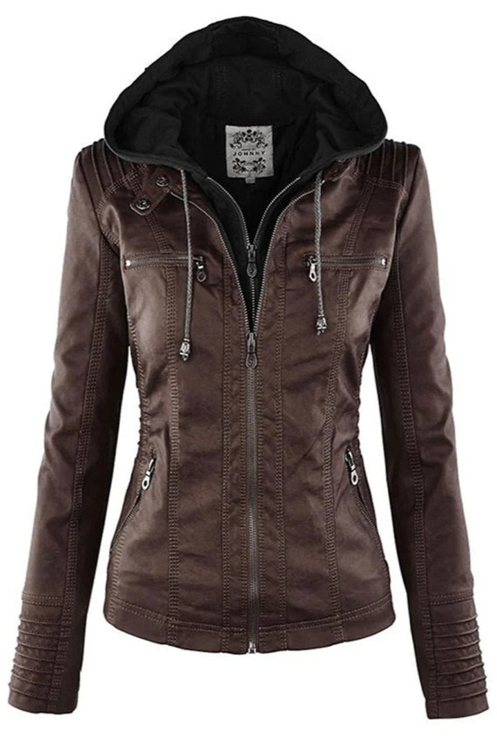 ELVIRA – Chaqueta de piel moderna con capucha