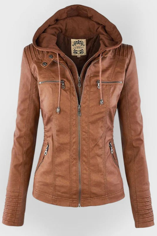 ELVIRA – Chaqueta de piel moderna con capucha