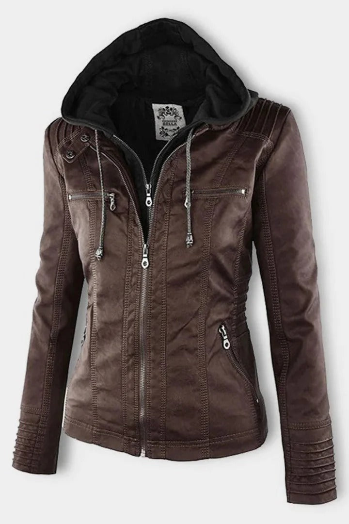 ELVIRA – Chaqueta de piel moderna con capucha