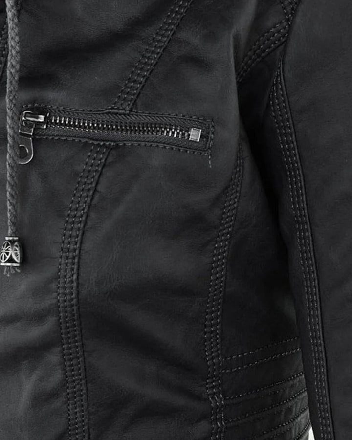 ELVIRA – Chaqueta de piel moderna con capucha