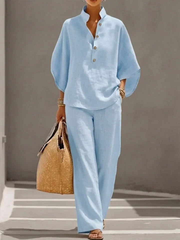 Maribel™ | Conjunto de lino con mangas murciélago y pantalón ancho